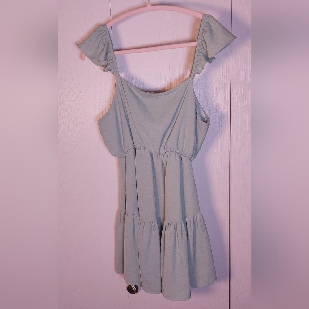 Everly Green Baby Doll Sundress Size Large Lined Ruffle Tiered Skirt Mini Boho - Picture 4 of 10
